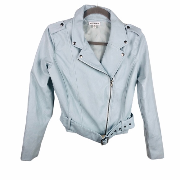 Wild Honey Jackets & Blazers - Wild Honey Women LT Blue FX Leather Moto Jacket S